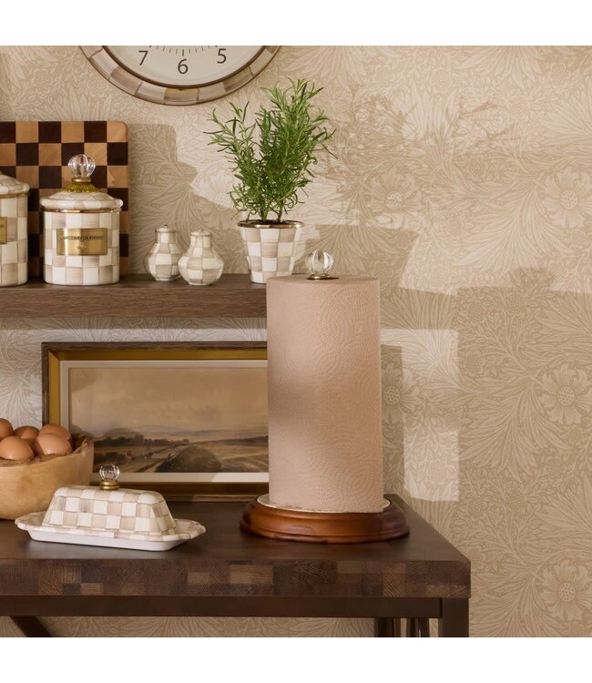 MACKENZIE CHILDS Mocha Check Wood Paper Towel Holder