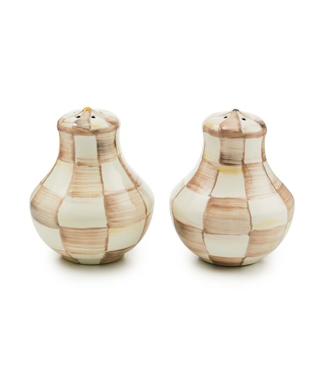 MACKENZIE CHILDS Mocha Check Salt & Pepper Shakers