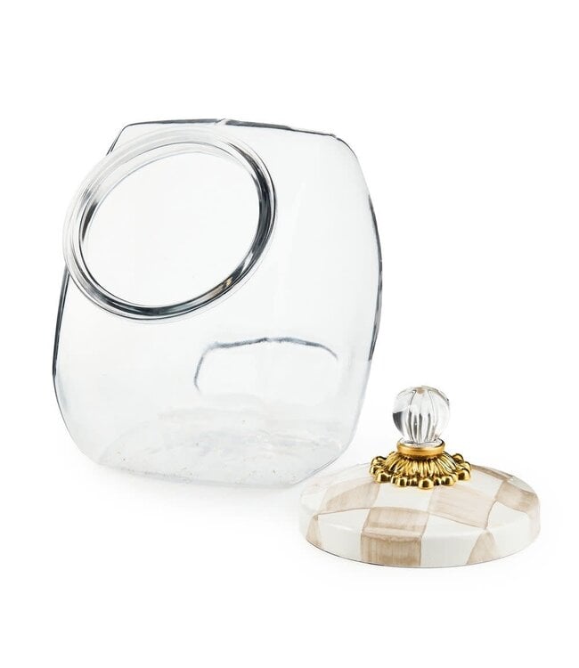 MACKENZIE CHILDS Cookie Jar With Mocha Check Lid