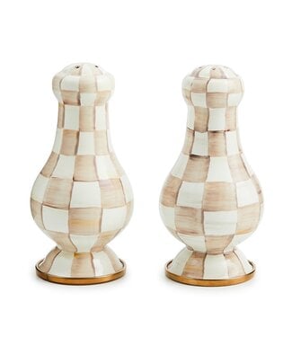MACKENZIE CHILDS Mocha Check Large Salt & Pepper Shakers