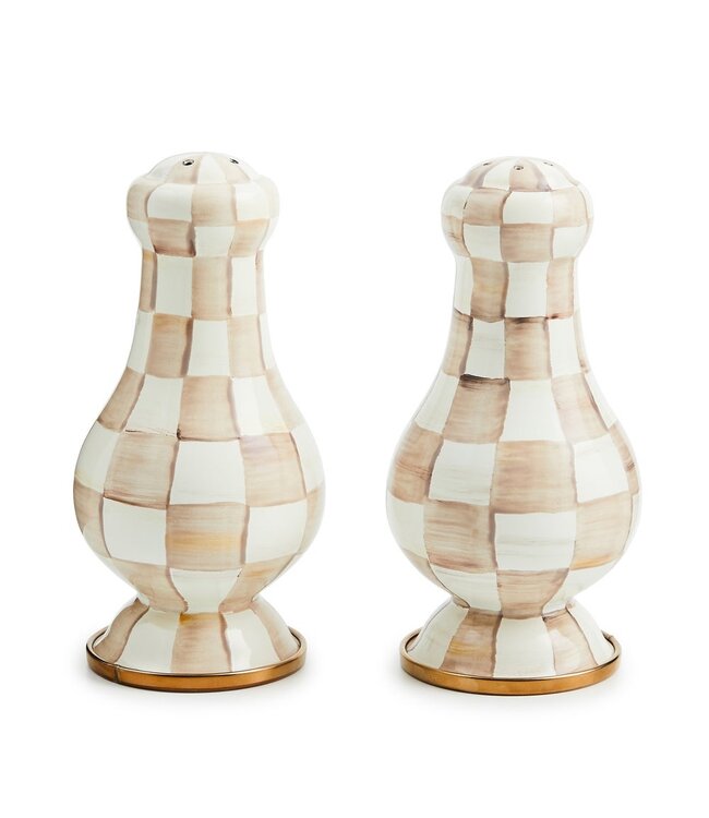 MACKENZIE CHILDS Mocha Check Large Salt & Pepper Shakers