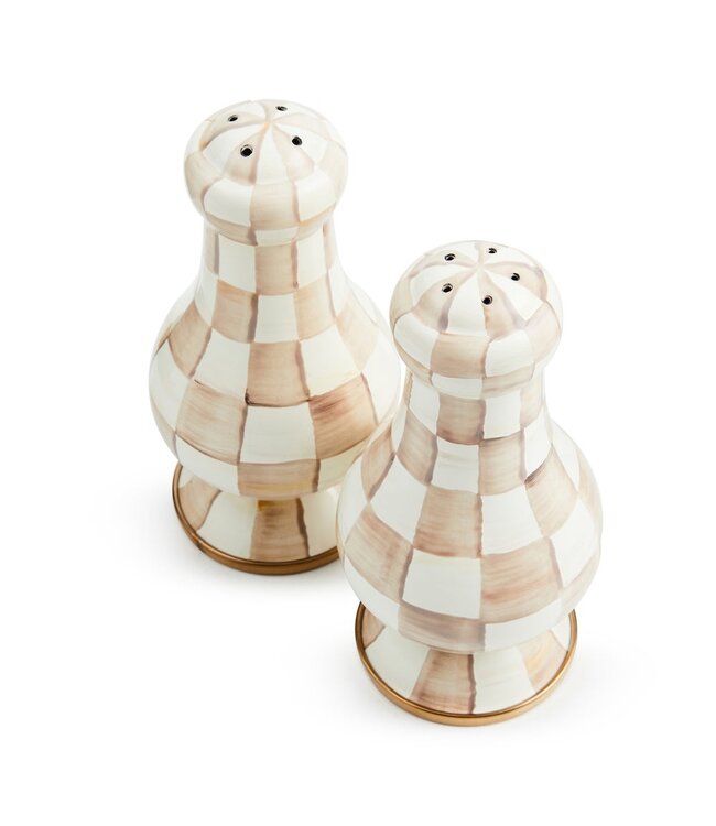 MACKENZIE CHILDS Mocha Check Large Salt & Pepper Shakers