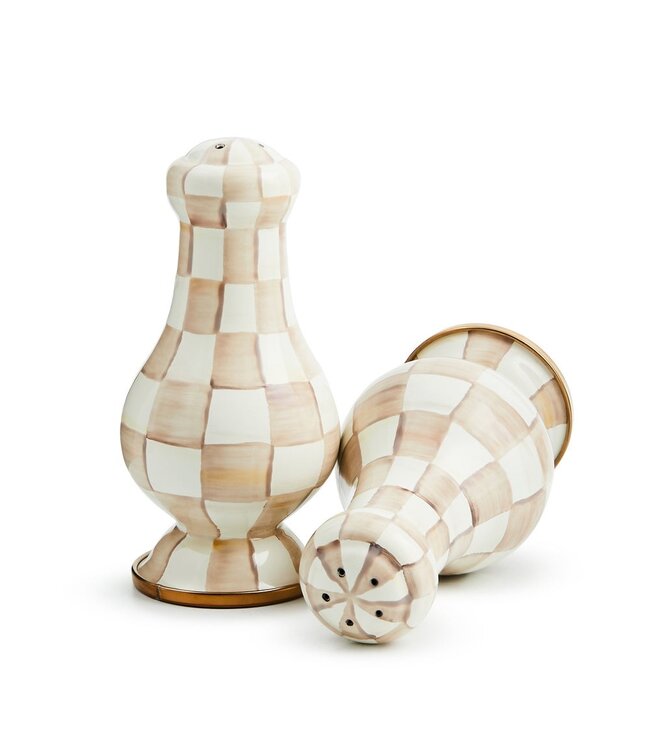 MACKENZIE CHILDS Mocha Check Large Salt & Pepper Shakers