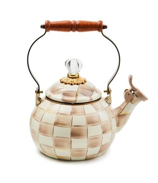 MACKENZIE CHILDS Mocha Check Whistling Tea Kettle