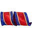 4 Inch Metallic Pleated Overlay Deluxe Metallic Dupioni Backed Wired Edge Ribbon - Royal/Red