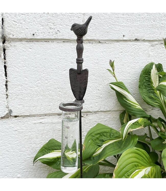 Rain Gauge Garden Stake With Bird
