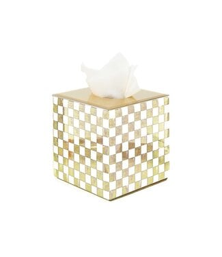 MACKENZIE CHILDS Mocha Check Glass Boutique Tissue Box Cover