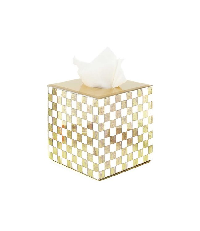 MACKENZIE CHILDS Mocha Check Glass Boutique Tissue Box Cover