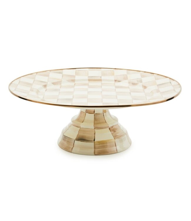 MACKENZIE CHILDS Mocha Check Large Pedestal Platter