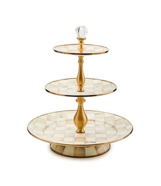 MACKENZIE CHILDS Mocha Check Three Tier Sweet Stand