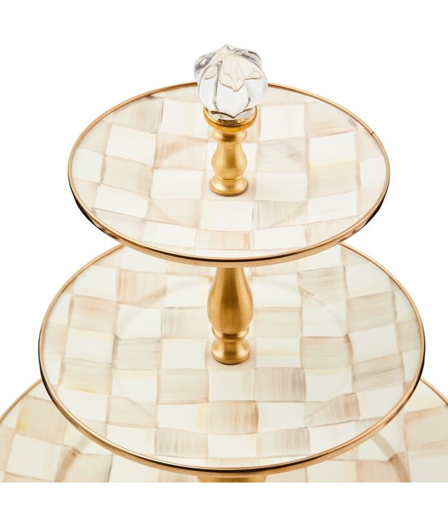 MACKENZIE CHILDS Mocha Check Three Tier Sweet Stand