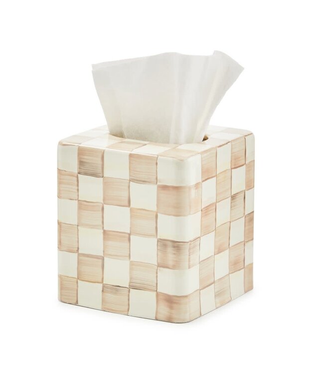 MACKENZIE CHILDS Mocha Check Boutique Tissue Box Cover