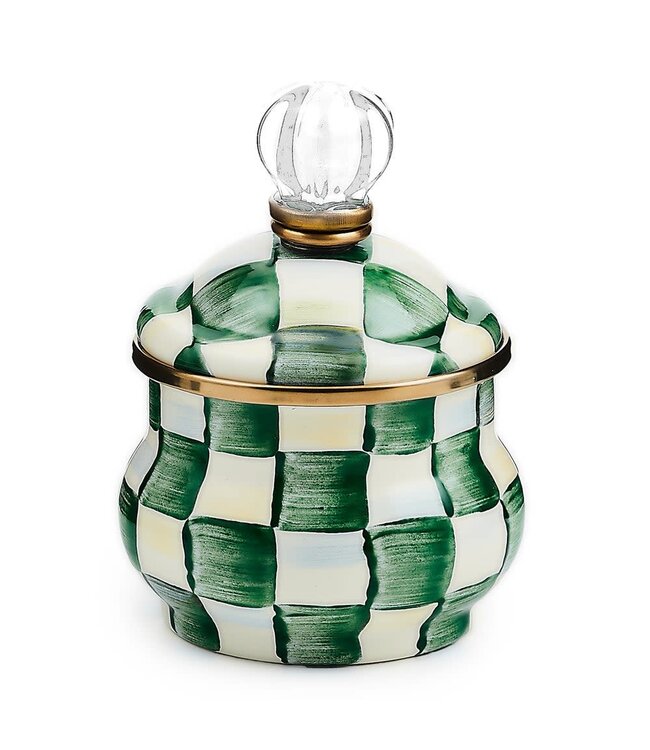 MACKENZIE CHILDS Emerald Check Lidded Sugar Bowl
