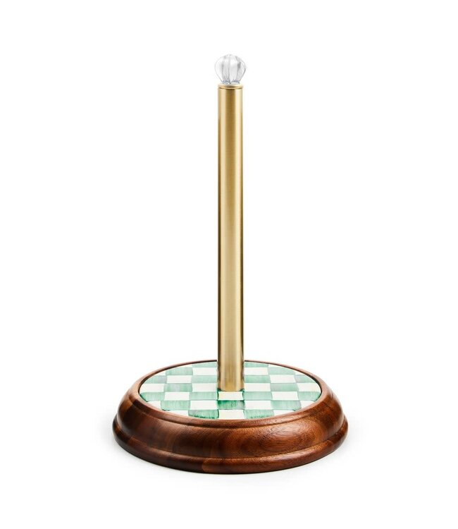 MACKENZIE CHILDS Emerald Check Wood Paper Towel Holder