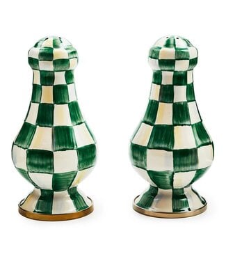 MACKENZIE CHILDS Emerald Check Large Salt & Pepper Shakers
