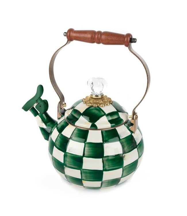 MACKENZIE CHILDS Emerald Check Whistling Tea Kettle