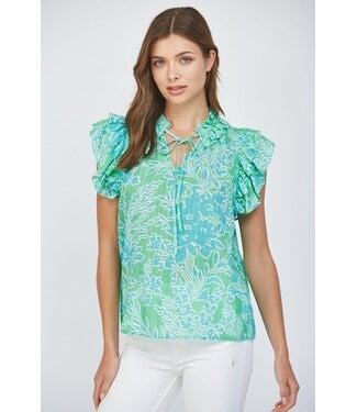 Elena Flutter Sleeve Ruffle Collar Top
