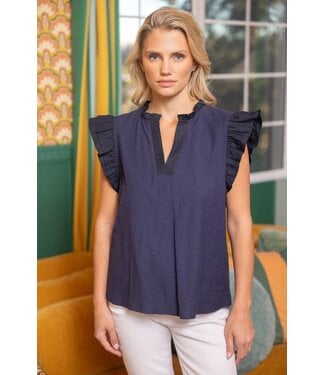 Ella Contrast Band Ruffle Sleeve Knit Top