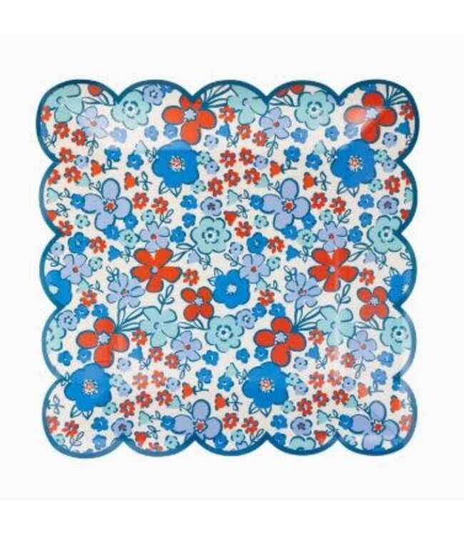 Scalloped Square Paper Plates Floral Americana