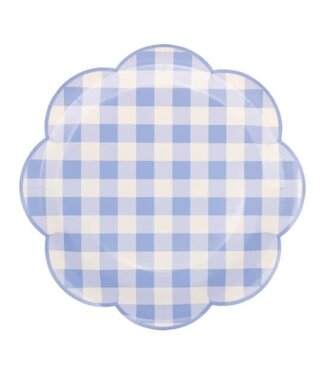 Scalloped Round Paper Plates Blue Gingham