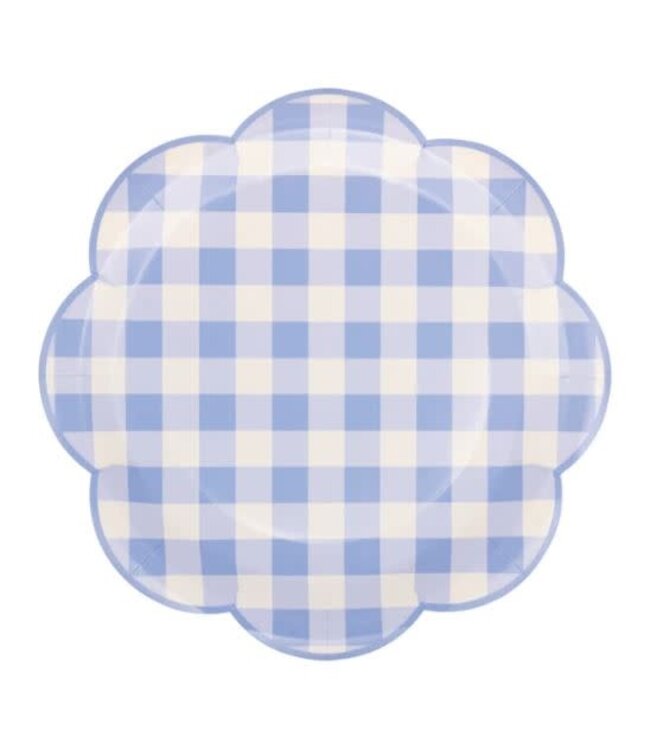Scalloped Round Paper Plates Blue Gingham