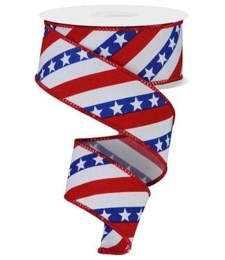 1.5" x 10yd Diagonal Stripes W/Stars Ribbon