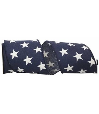 Ribbon - Stars 3 Wired Edge, Navy, 4 Inch, 10 Yards