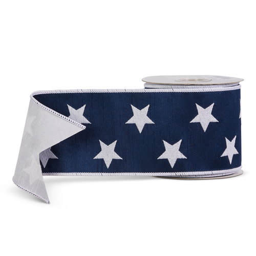 4” X 10 Yds Blue and White Star Wired Ribbon - Amber Marie and Company