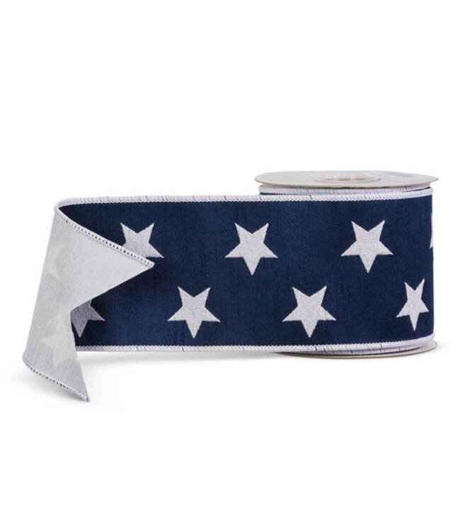 4” X 10 Yds Blue and White Star Wired Ribbon - Amber Marie and Company