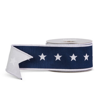 2.5” X 10 Yds Blue and White Star Wired Ribbon
