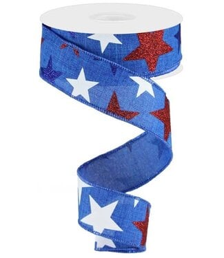 1.5" x 10yd Star On Royal Ribbon