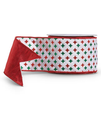 4" x 10 Yds Red and Green Diamond Starburst Ribbon