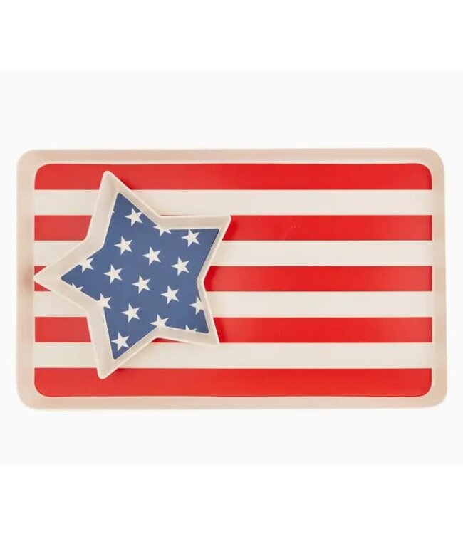 American Flag Stacked Reusable Bamboo Serving Tray Set