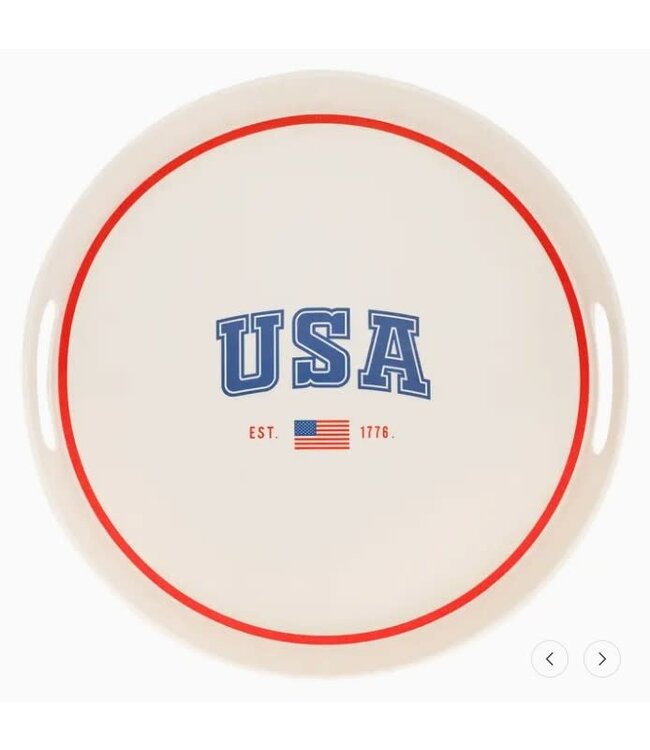 USA Round Reusable Bamboo Serving Tray