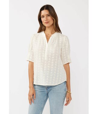 Alice Eyelet Puff Sleeve Henley Blouse