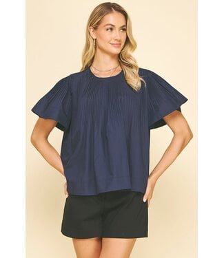 Camelle Pleated Detail Short Sleeve Top