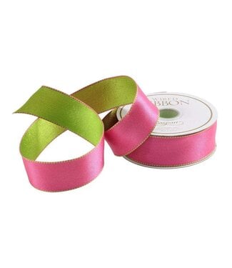 Satin Ribbon - Pink And Green