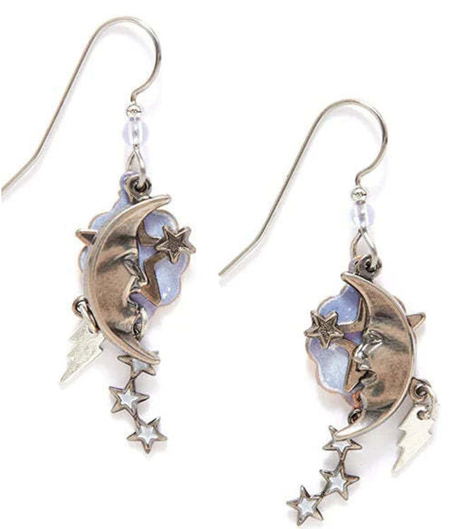SILVER FOREST Crescent Moon, Stars & Lightning Drop Earrings