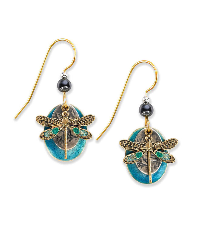 SILVER FOREST Dragonfly Iridescent Blue Dangle Earrings