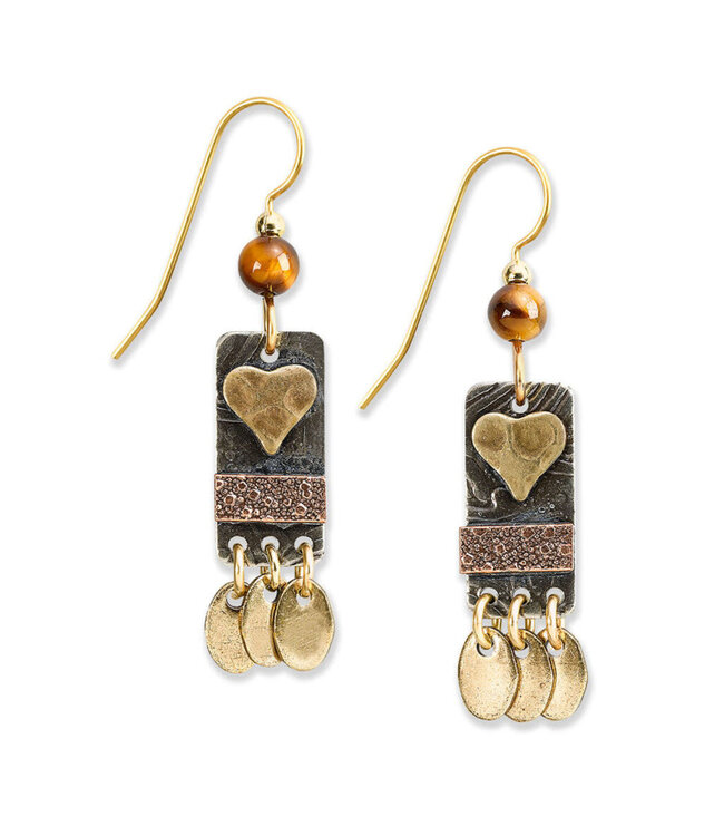SILVER FOREST Tri‑Tone Heart on Rectangle with Oval Drops Earrings