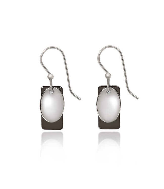 SILVER FOREST Mini Layered Rectangle & Oval Shapes Drop Earrings