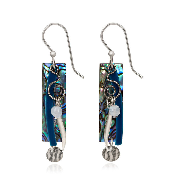 SILVER FOREST Rectangle Shell with Coil Drop Earrings