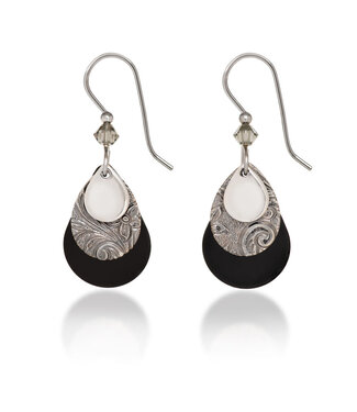SILVER FOREST Triple‑Layered Black & Silver Teardrop Earrings