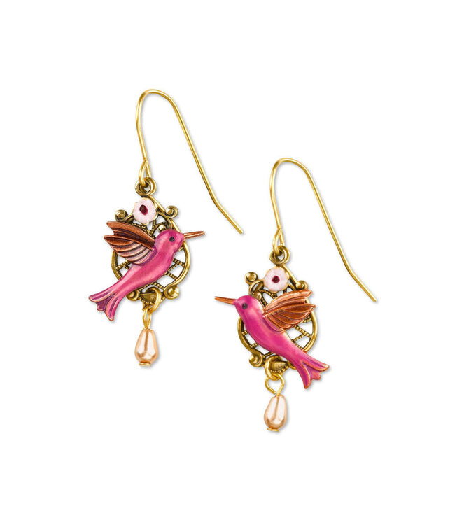 SILVER FOREST Hummingbird on Filigree with Pearl Drop Earrings