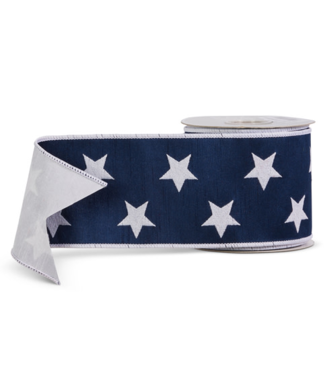 4” X 10 Yds Blue and White Star Wired Ribbon