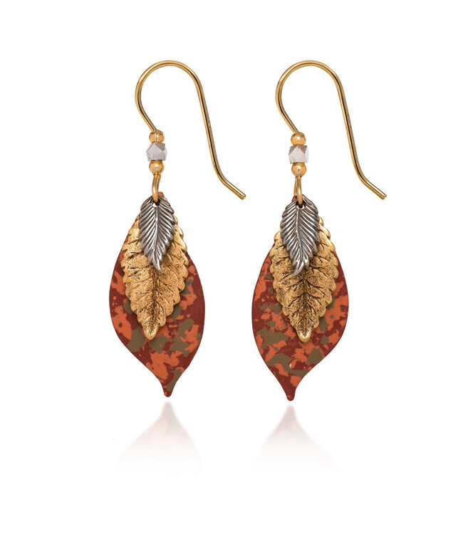 SILVER FOREST Mixed Metal Layered Leaves Earrings