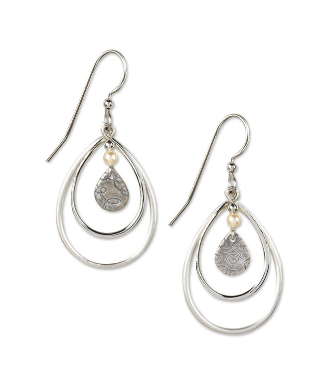 SILVER FOREST Nested Triple Tear Earrings with Pearl Earrings