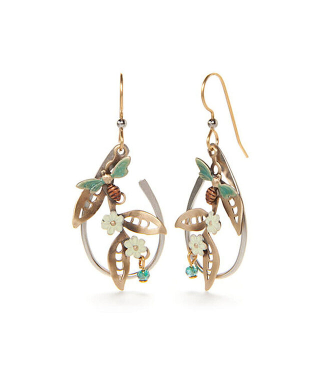 SILVER FOREST Bee & Flowers Open Circle Earrings