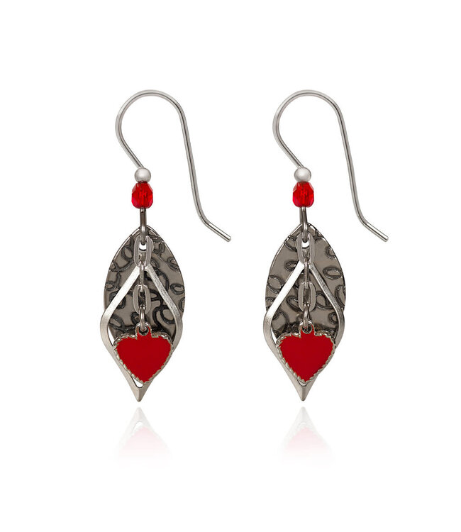 SILVER FOREST Red Heart on Football Earrings