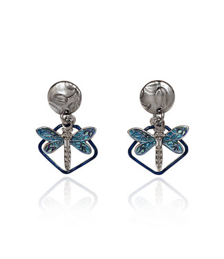 SILVER FOREST Blue Dragonfly on Open Diamond Earrings